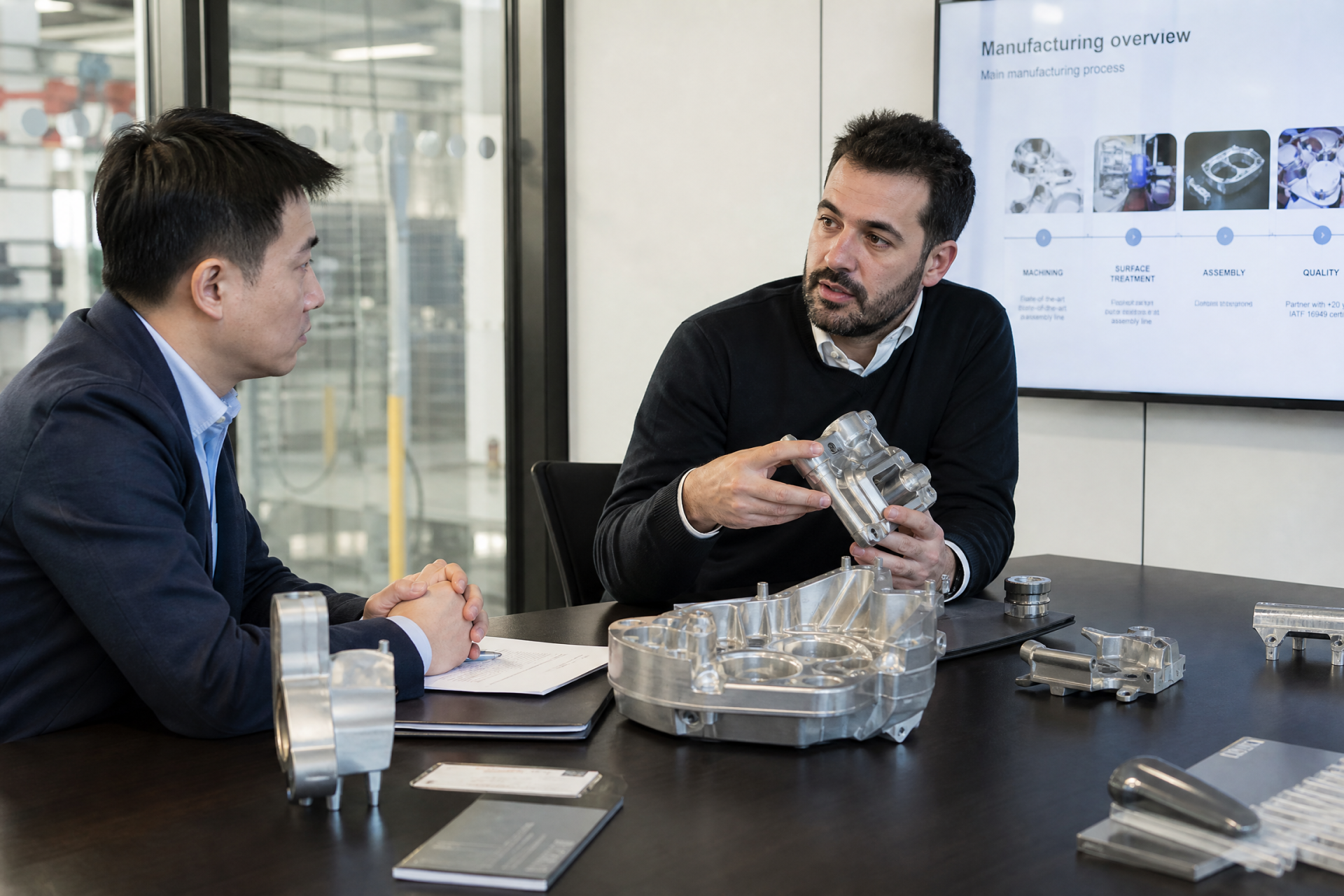 Reunión B2B entre ejecutivo español y comprador industrial internacional